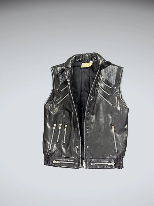 back view, Vintage Black Faux Leather Vest Women, vintage Y2K second hand piece