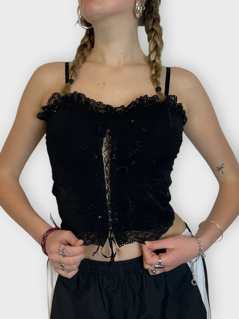 front view, Zapping Corset, vintage Y2K second hand piece