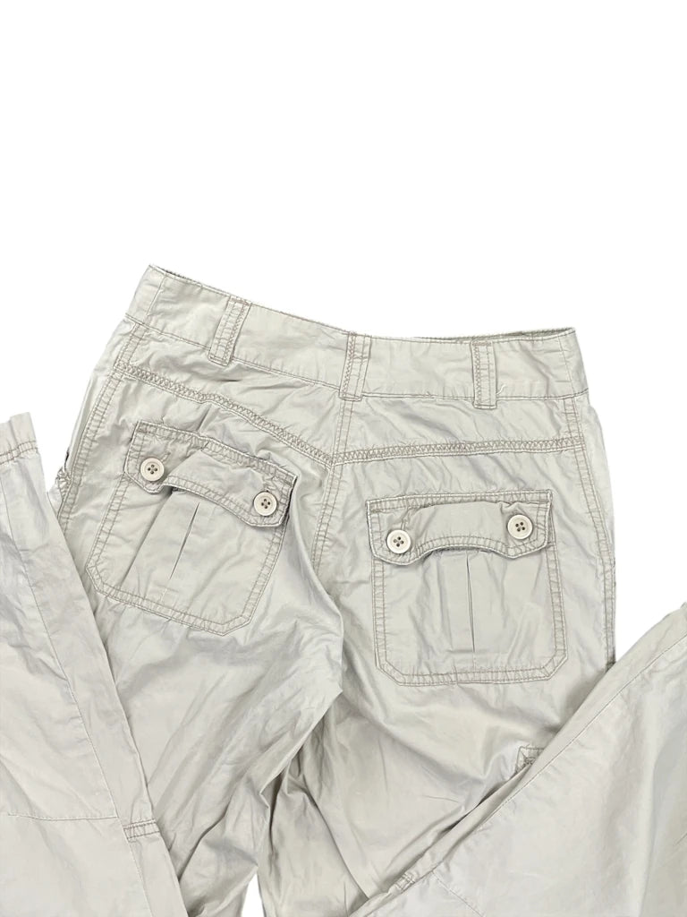 Light Beige Casual Cargo Pants with Utility Pockets (XS)