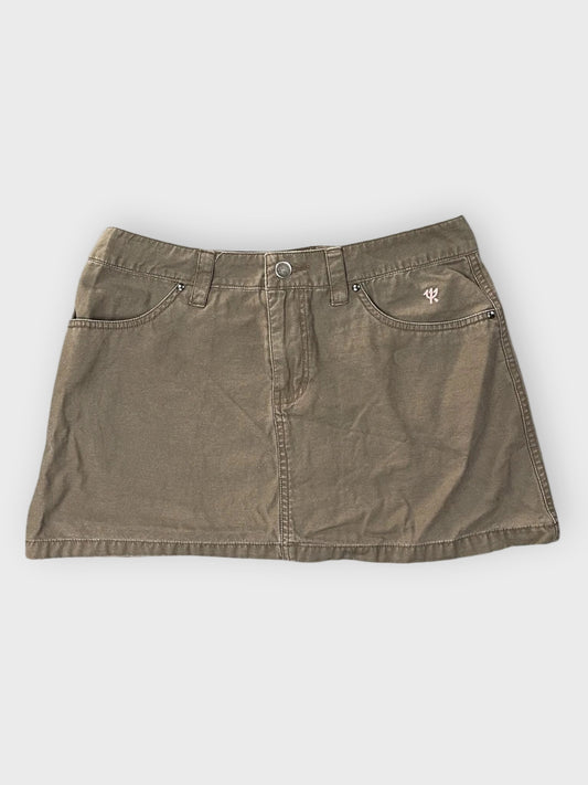 front view, Club Med Grey Casual Mini Skirt with Embroidered Logo, vintage Y2K second hand piece