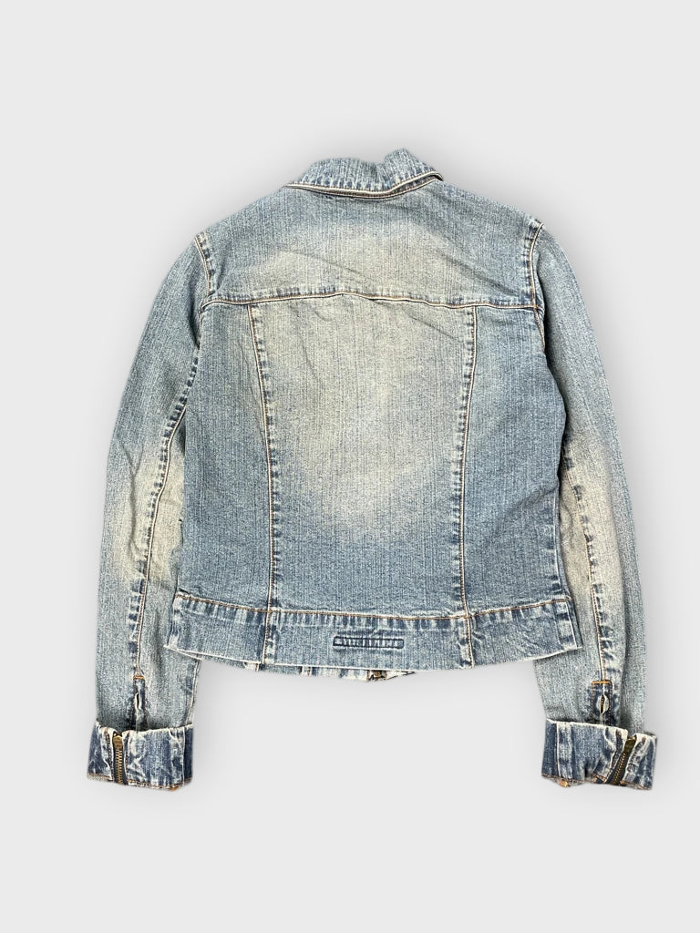 Light Washed Vintage Denim Jacket with Logo Patch (S)