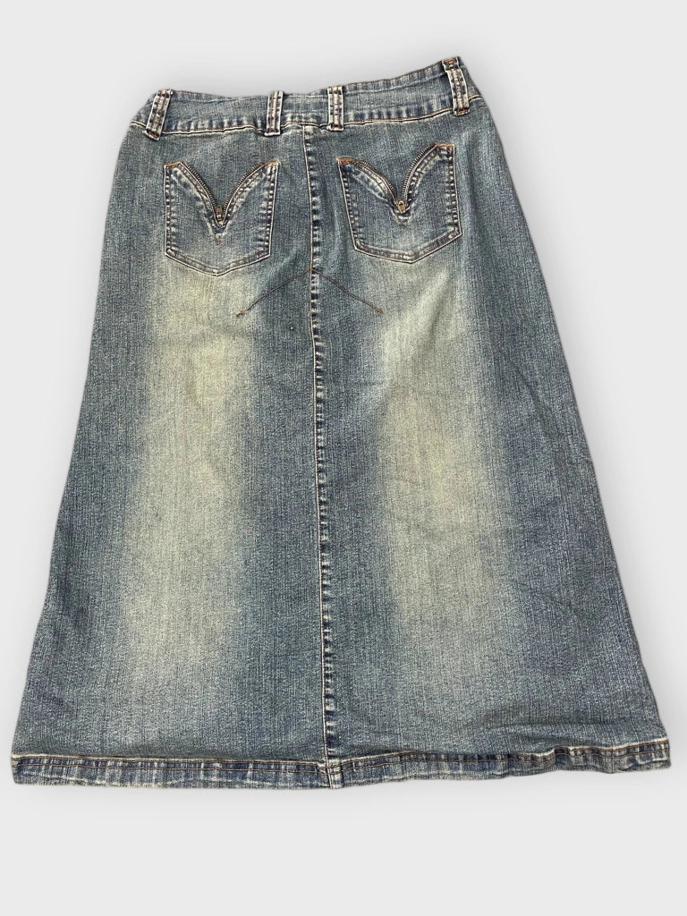 Jou Jou Distressed Wash Denim Skirt (L)