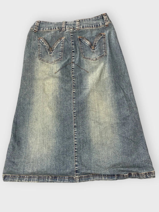back view, Jou Jou Distressed Wash Denim Skirt, vintage Y2K second hand piece