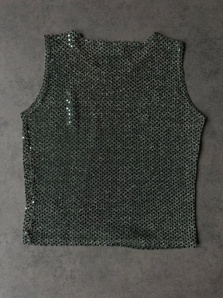 detail view, Hennes Collection (L)Y2K Mini Green Glitter Top, vintage Y2K second hand piece, image 7