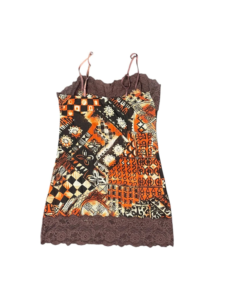 back view, Sirens Siren Orange Alternative Pattern Top, vintage Y2K second hand piece