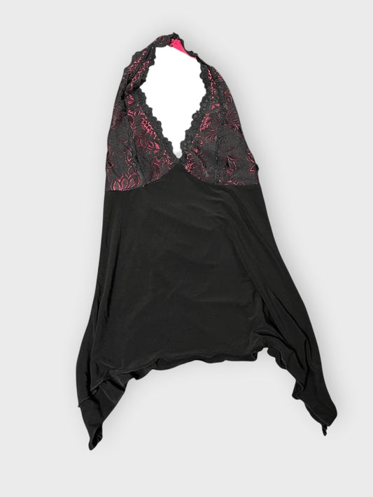 front view, Von Mozart Black Pink Lace Dessous Top, vintage Y2K second hand piece
