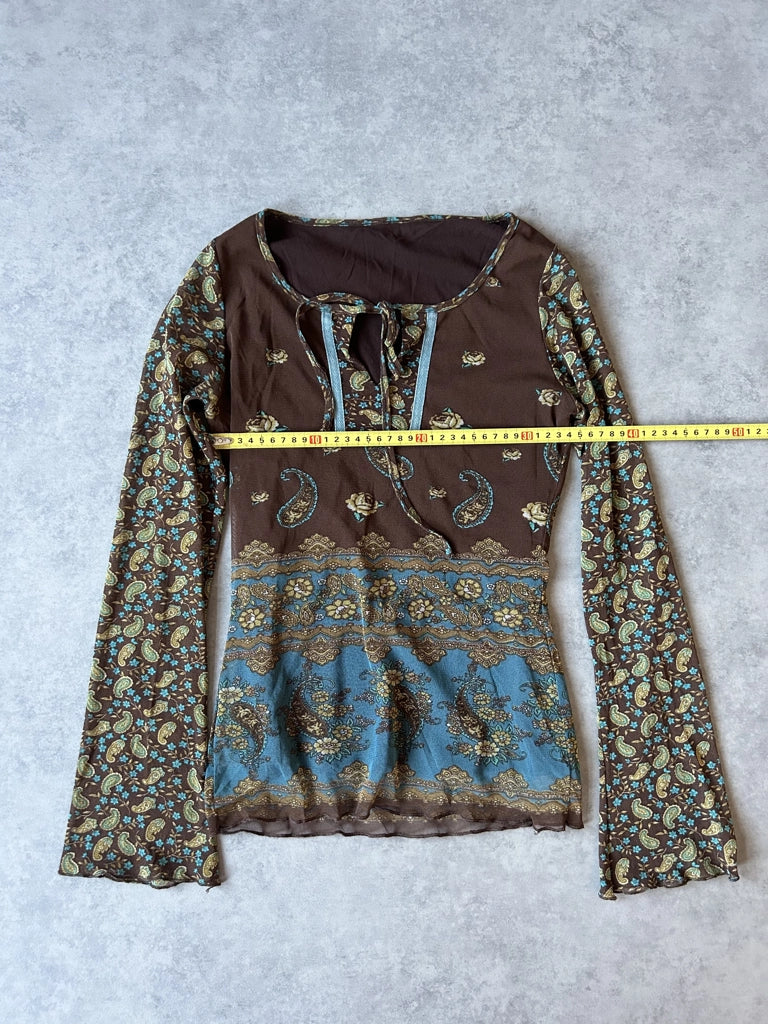 detail view, Y2K Brown Mesh Top, vintage Y2K second hand piece, image 10