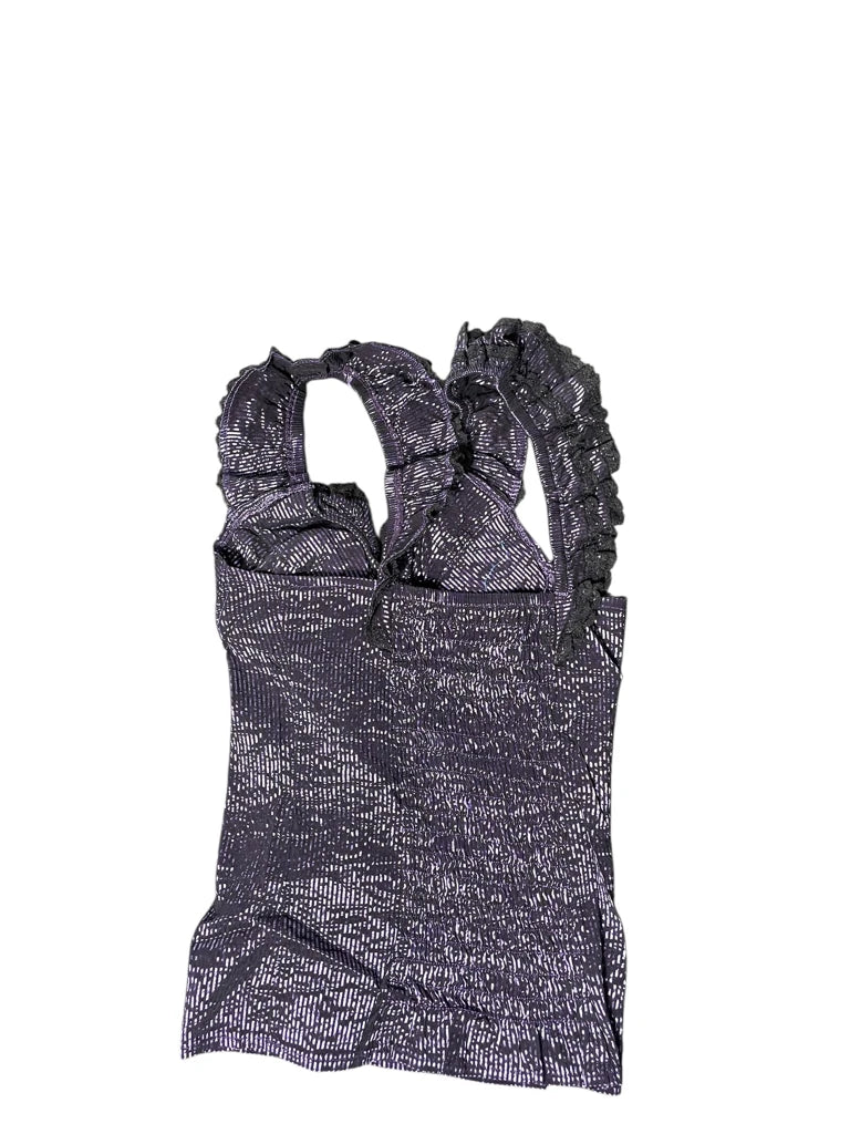 detail view, Temt Ruffled Metallic Purple Top, vintage Y2K second hand piece, image 6