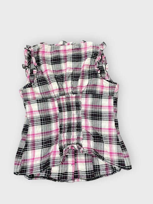 back view, My Michelle Pink Check Blouse mit Spitze, vintage Y2K second hand piece