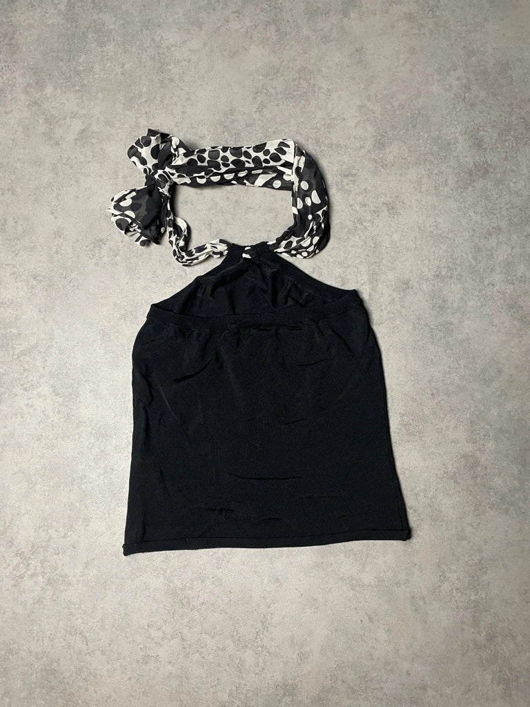detail view, Marella Black Top with Foulard, vintage Y2K second hand piece, image 5