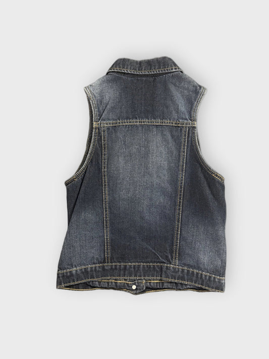 back view, Mudd Dark Wash Denim Pocket Vest Women, vintage Y2K second hand piece