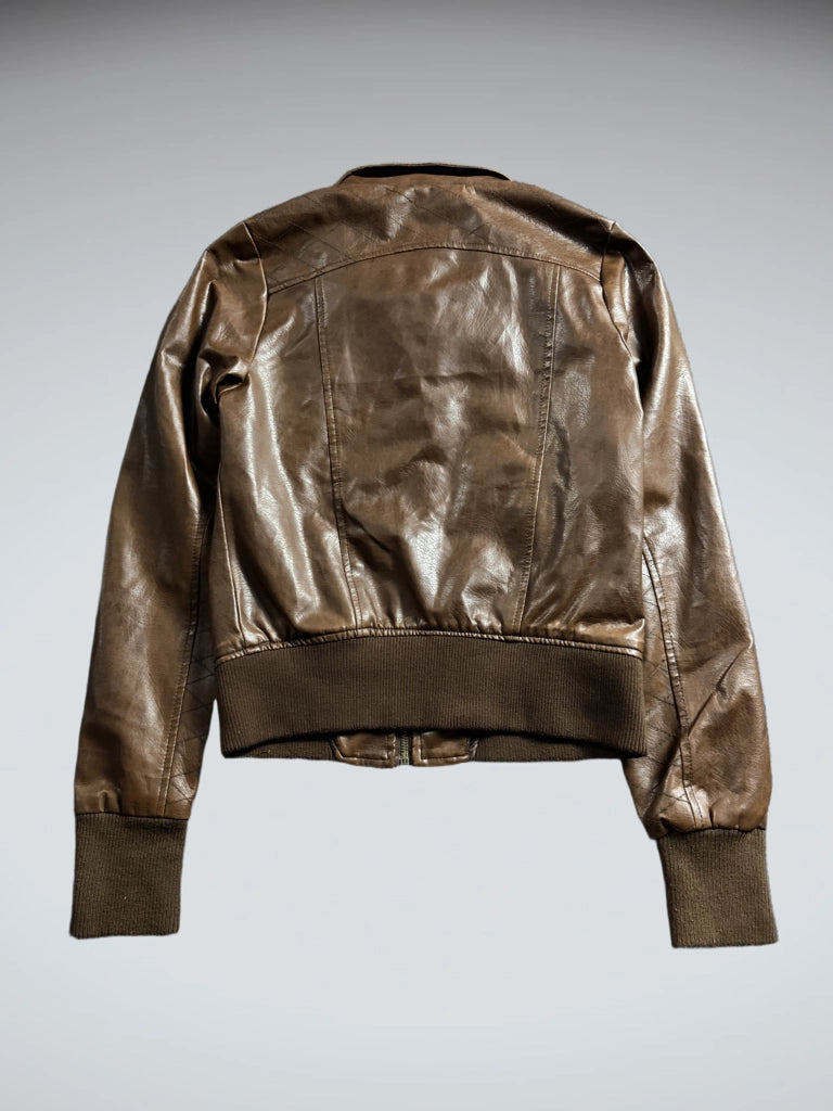 detail view, Signify Brown Faux Leather Vintage Jacket, vintage Y2K second hand piece, image 6