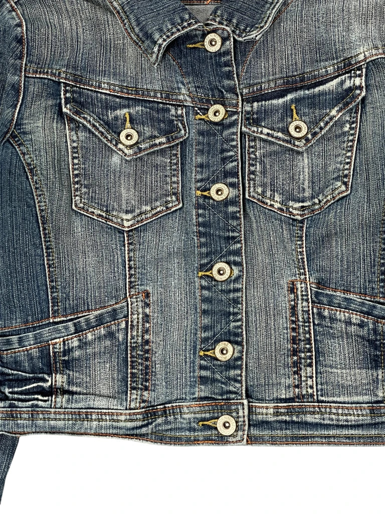 detail view, Seduction Cropped Faded Denim Jacket, vintage Y2K second hand piece, image 4