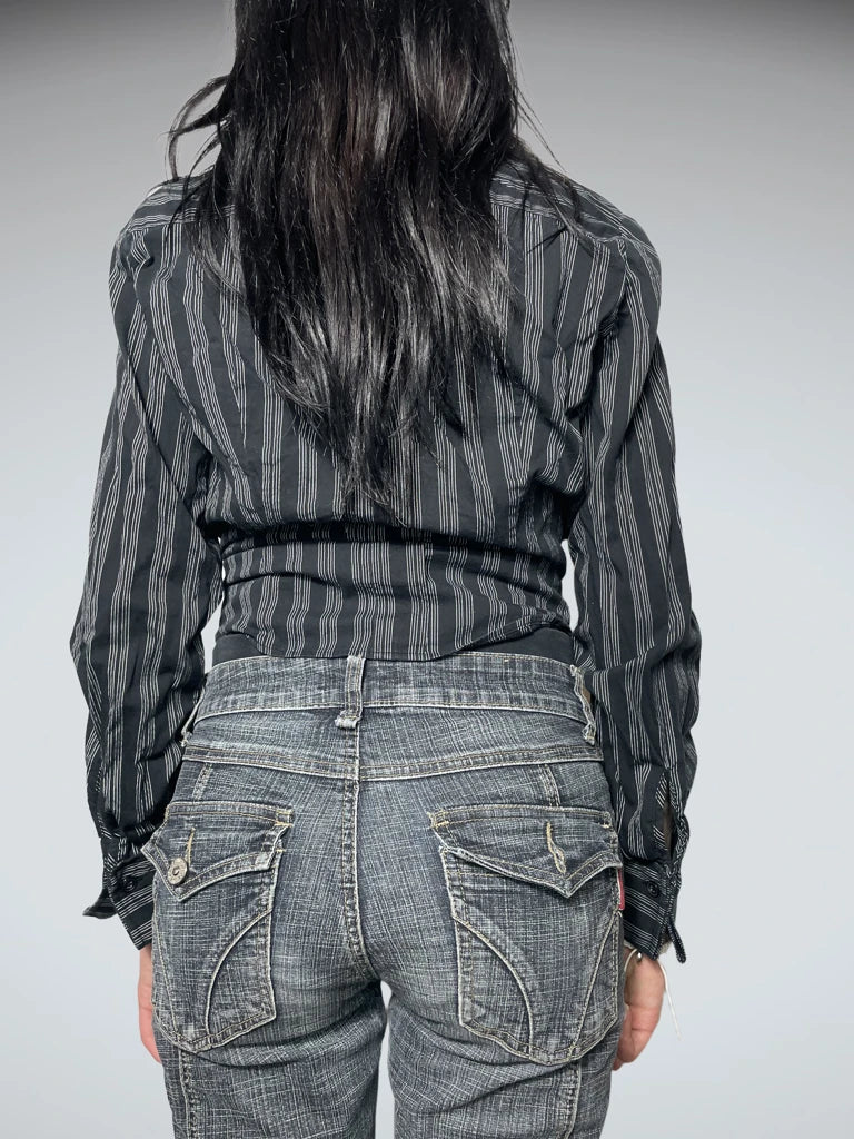 back view, New York & Company Black Striped Shirt, vintage Y2K second hand piece
