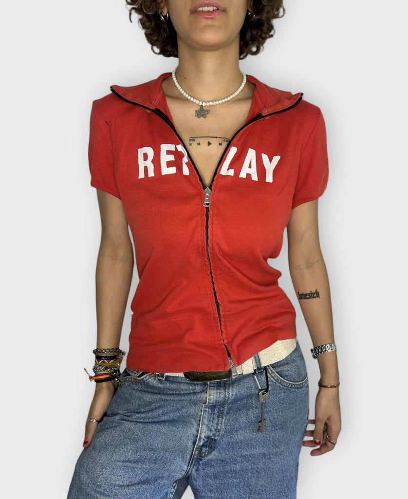 front view, Replay Short-Sleeved Sporty Top, vintage Y2K second hand piece