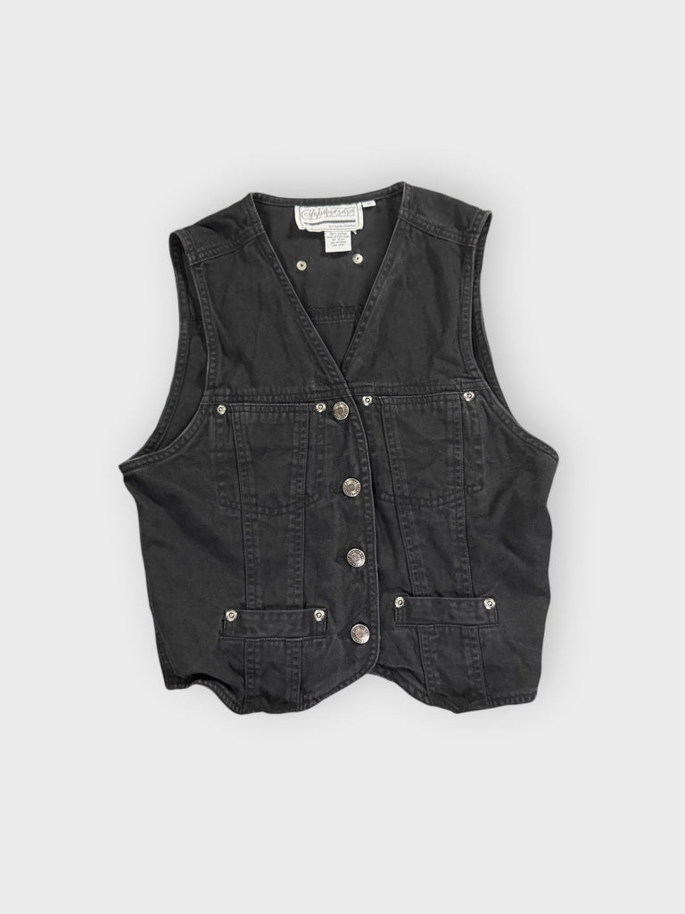 front view, Credentials Black Button Vest Women, vintage Y2K second hand piece