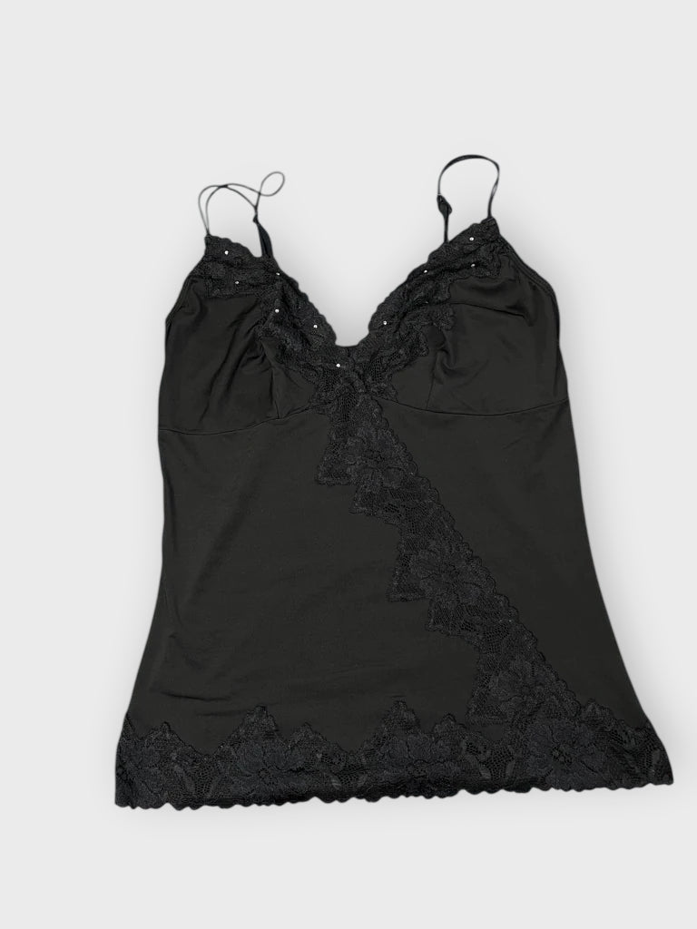 front view, Delicates Black Lace Trim Vintage Top, vintage Y2K second hand piece
