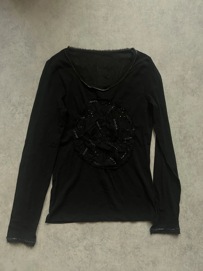 detail view, LUISA CERANO 2000s Long Sleeve Mesh Top, vintage Y2K second hand piece, image 6