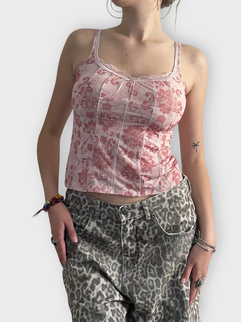 front view, Bendon )versailles babe – pink corset cami (S?, vintage Y2K second hand piece