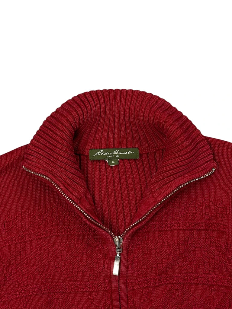 Red Ribbed Knit Sweater with Subtle Pattern (M)