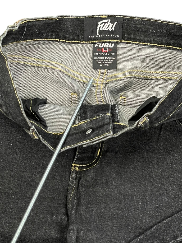detail view, Fubu Black Straight-Leg Jeans with Minimalist Detailing, vintage Y2K second hand piece