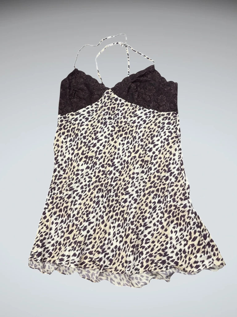 front view, La Senza Wild Jaguar Print Vintage Lingerie Top, vintage Y2K second hand piece