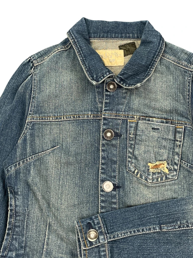 detail view, Starz Distressed Zip Up Denim Jacket, vintage Y2K second hand piece, image 4
