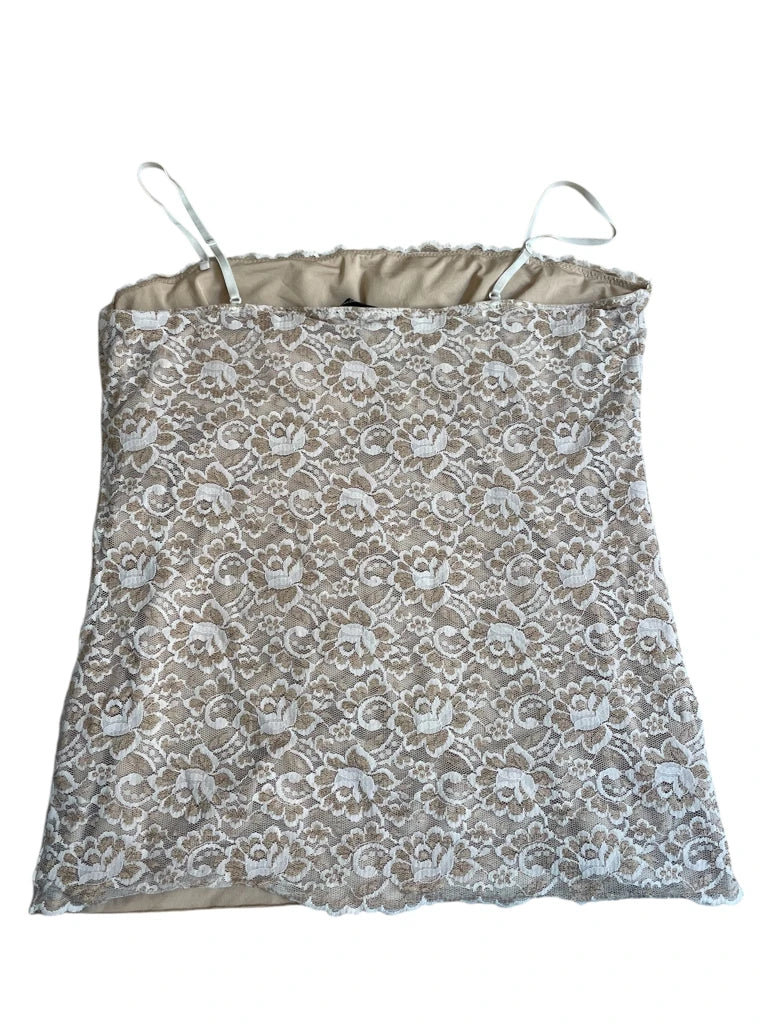 detail view, New York & Company beige bloom – sheer lace cami, vintage Y2K second hand piece