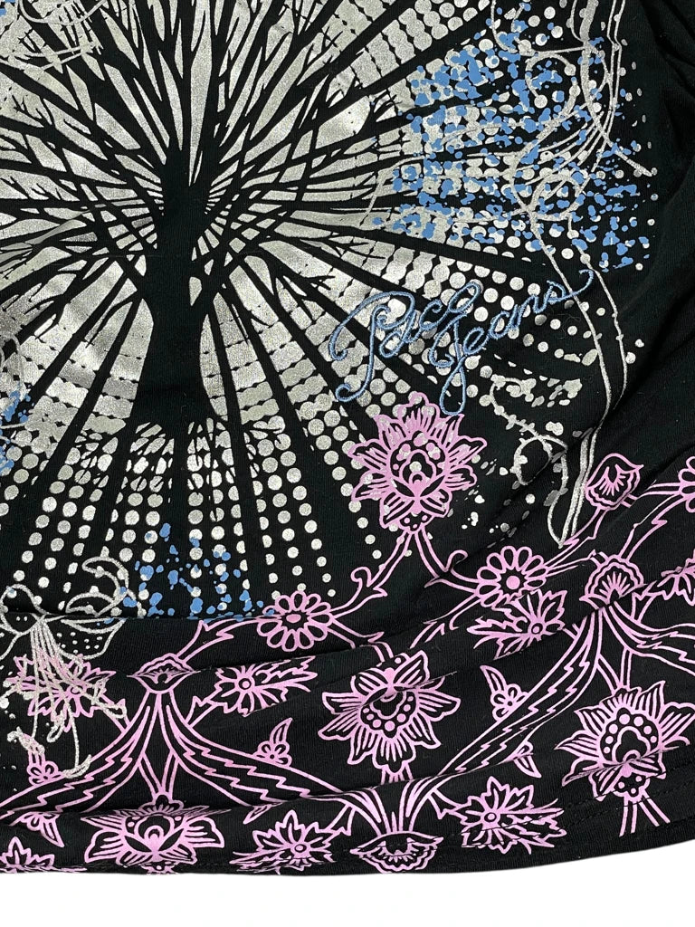 detail view, Foca Jayne Black Y2K Tree Print Top, vintage Y2K second hand piece, image 4