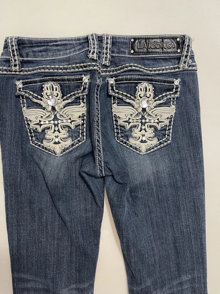 detail view, LA Idol USA LA Idol Rhinestone Bootcut Denim Vintage Blue, vintage Y2K second hand piece, image 4