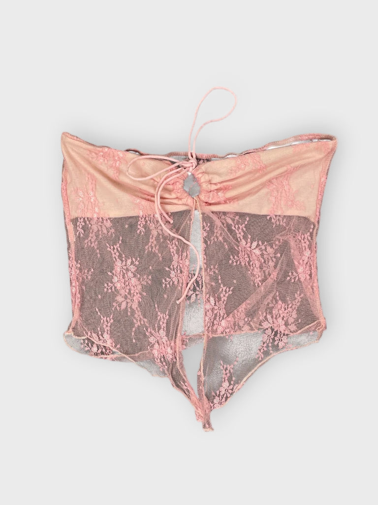 front view, Pink Lingerie Pattern Top, vintage Y2K second hand piece