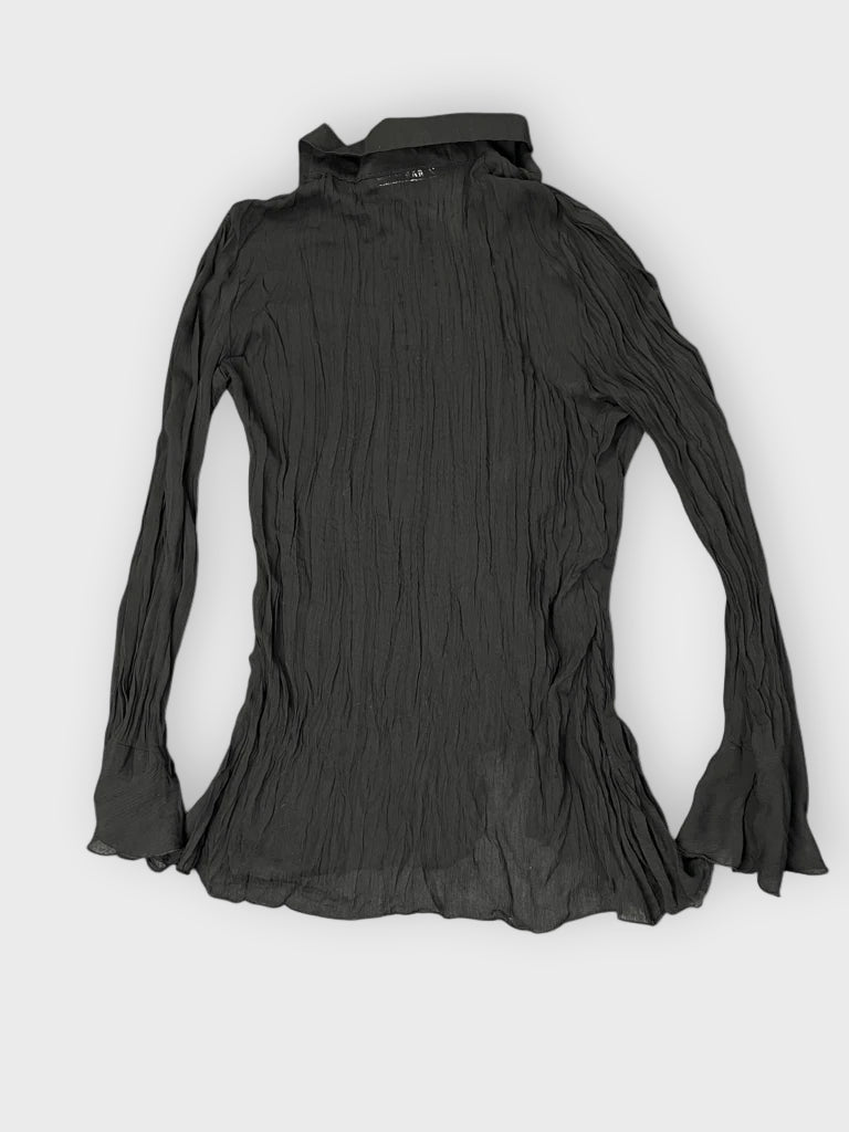 back view, HKR Collection Ruffled Tie-Front Crinkle Blouse in Black, vintage Y2K second hand piece