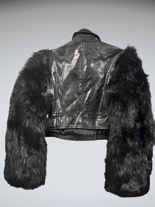 back view, Azalea Wang Black Crocodile Faux Leather Jacket, vintage Y2K second hand piece