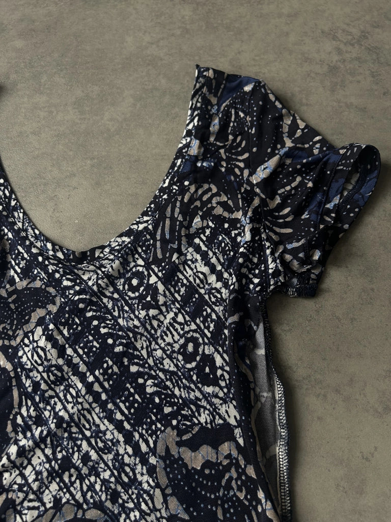 detail view, Marella Sport Y2K Blue Mesh Top, vintage Y2K second hand piece, image 5