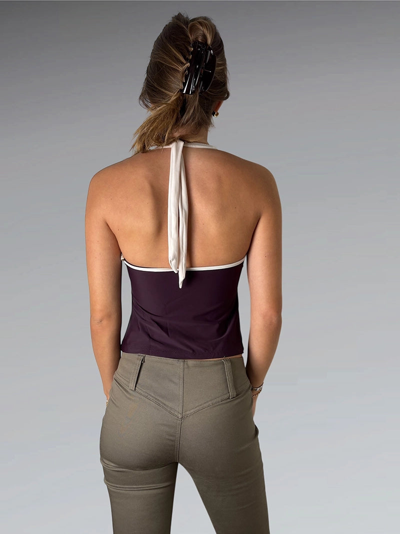 back view, Cherokee Purple and Black Halter Bikini Top, vintage Y2K second hand piece