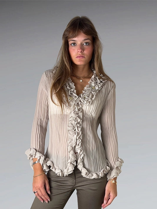front view, Jaipur Beige Vintage Summer Top, vintage Y2K second hand piece