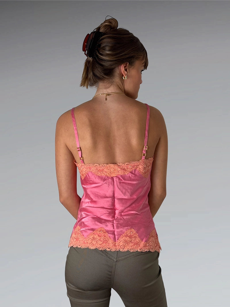 back view, Express Design Studio Vintage Satin Camisole in Pink Orange, vintage Y2K second hand piece