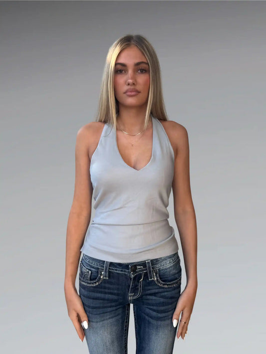front view, Graues Tanktop von LA Movers im Used Look, vintage Y2K second hand piece