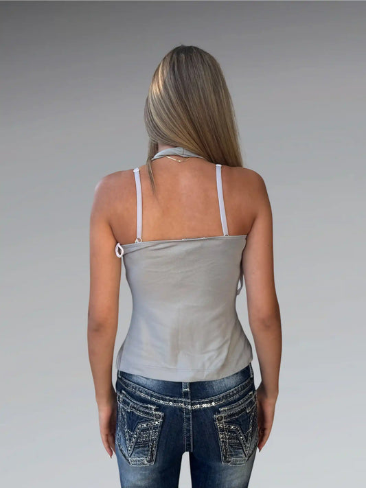 back view, Graues Tanktop von LA Movers im Used Look, vintage Y2K second hand piece