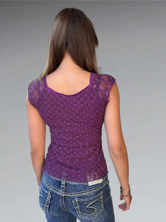 back view, Velvet Orchid Tie Top, vintage Y2K second hand piece