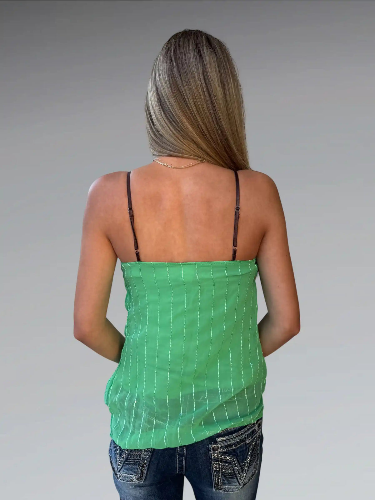 back view, Sequin Spaghetti Top, vintage Y2K second hand piece