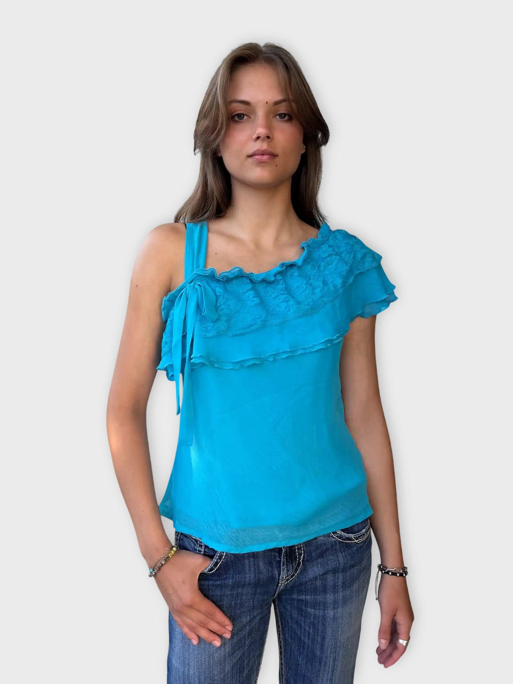 Aqua Ruffle One-Shoulder (S)