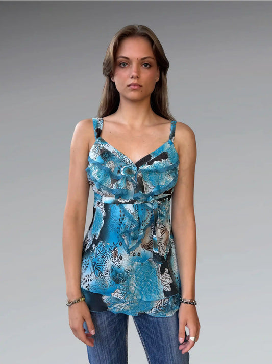 front view, Ocean Bloom Tie Top, vintage Y2K second hand piece