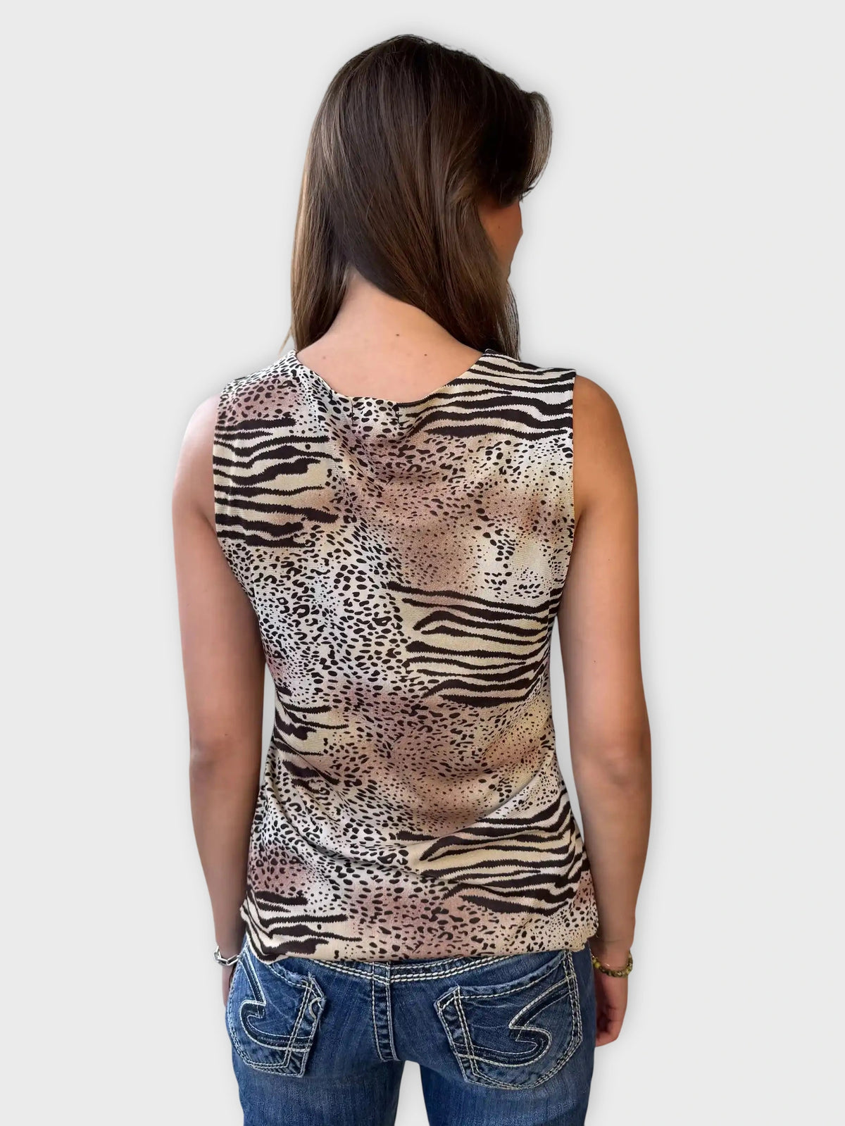 back view, Cato Animal Print Ruffle Vintage Top, vintage Y2K second hand piece