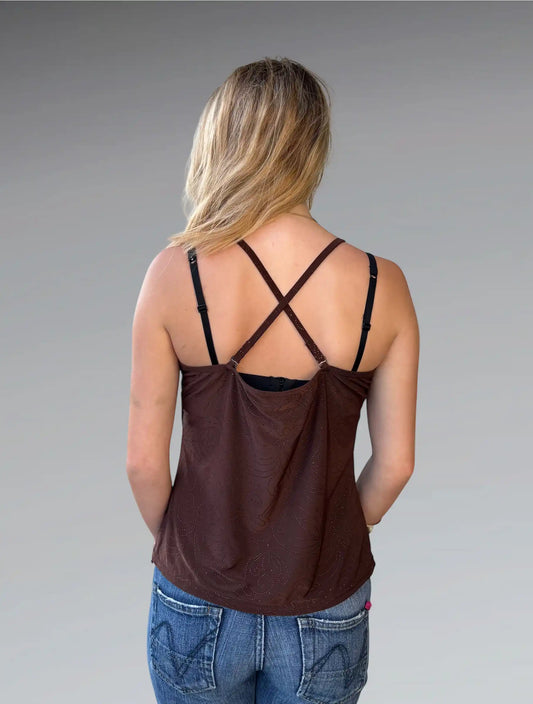 back view, Brown Ring Detail Y2K Halter Top, vintage Y2K second hand piece