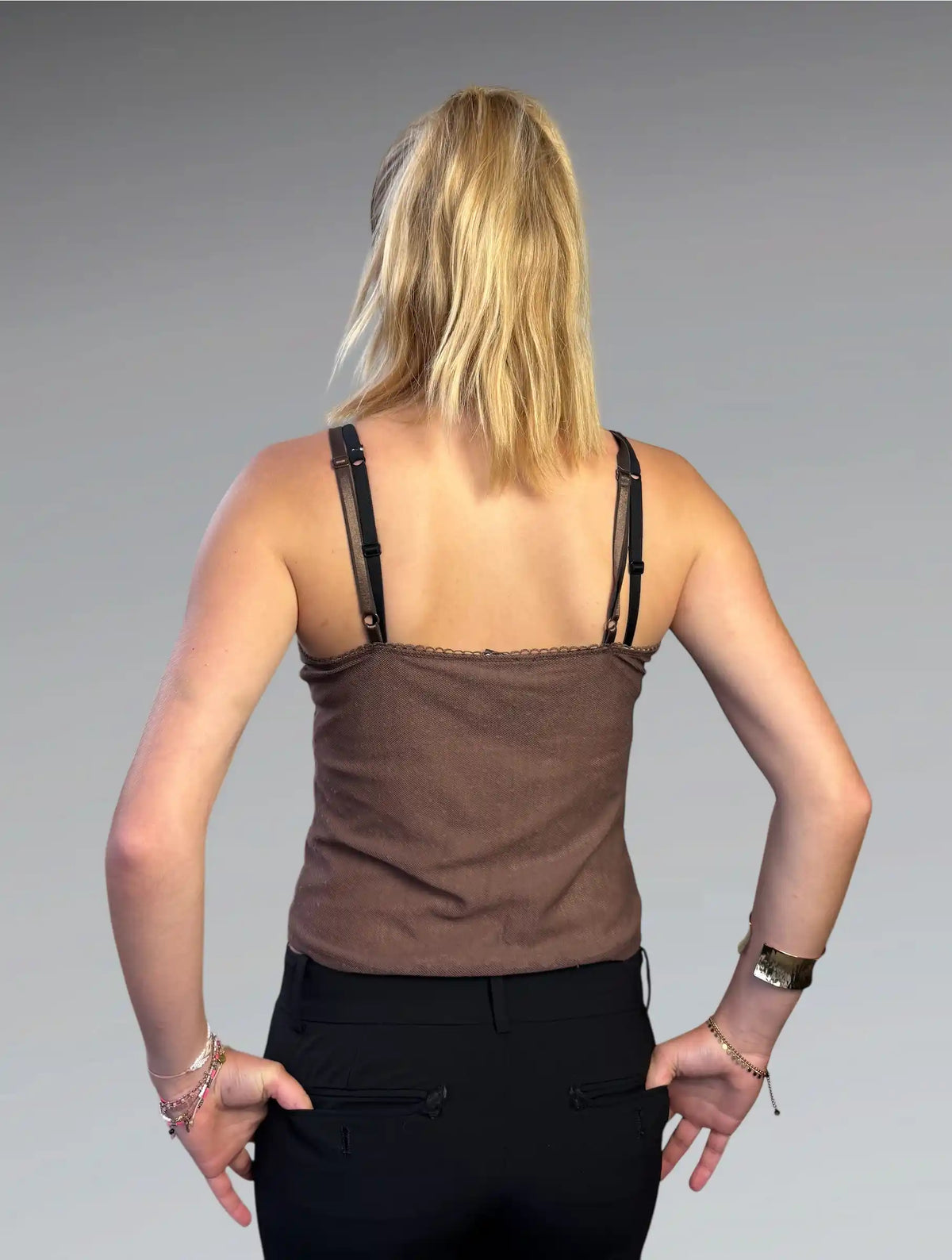 back view, New York & Company Golden Lace Corset Camisole, vintage Y2K second hand piece