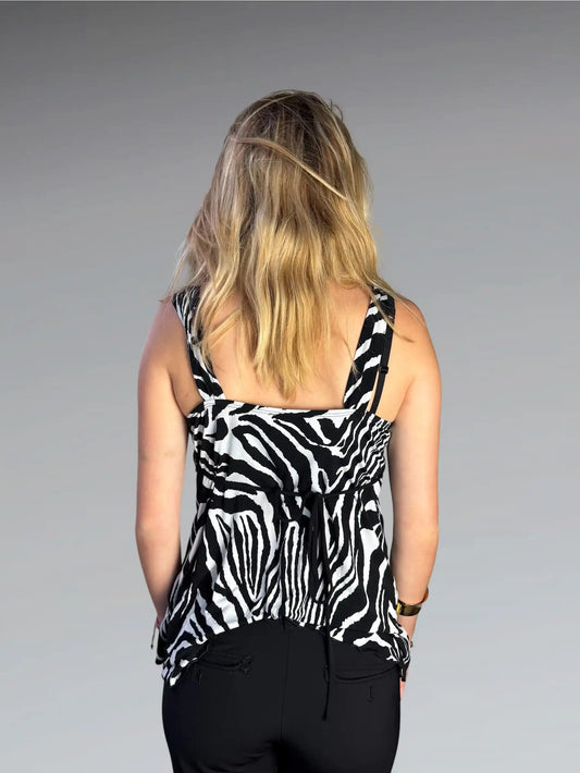 back view, Zebra Print Belted Tunic Top, vintage Y2K second hand piece