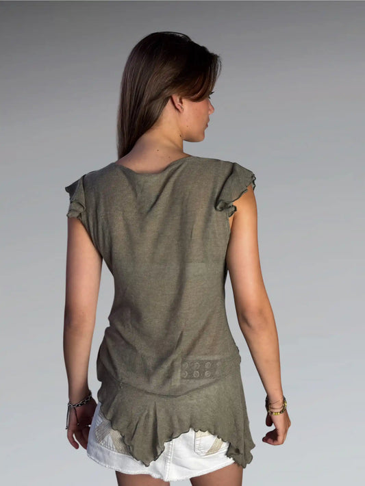 back view, Gitana Marie Asymmetrical Fairy Mesh Top, vintage Y2K second hand piece