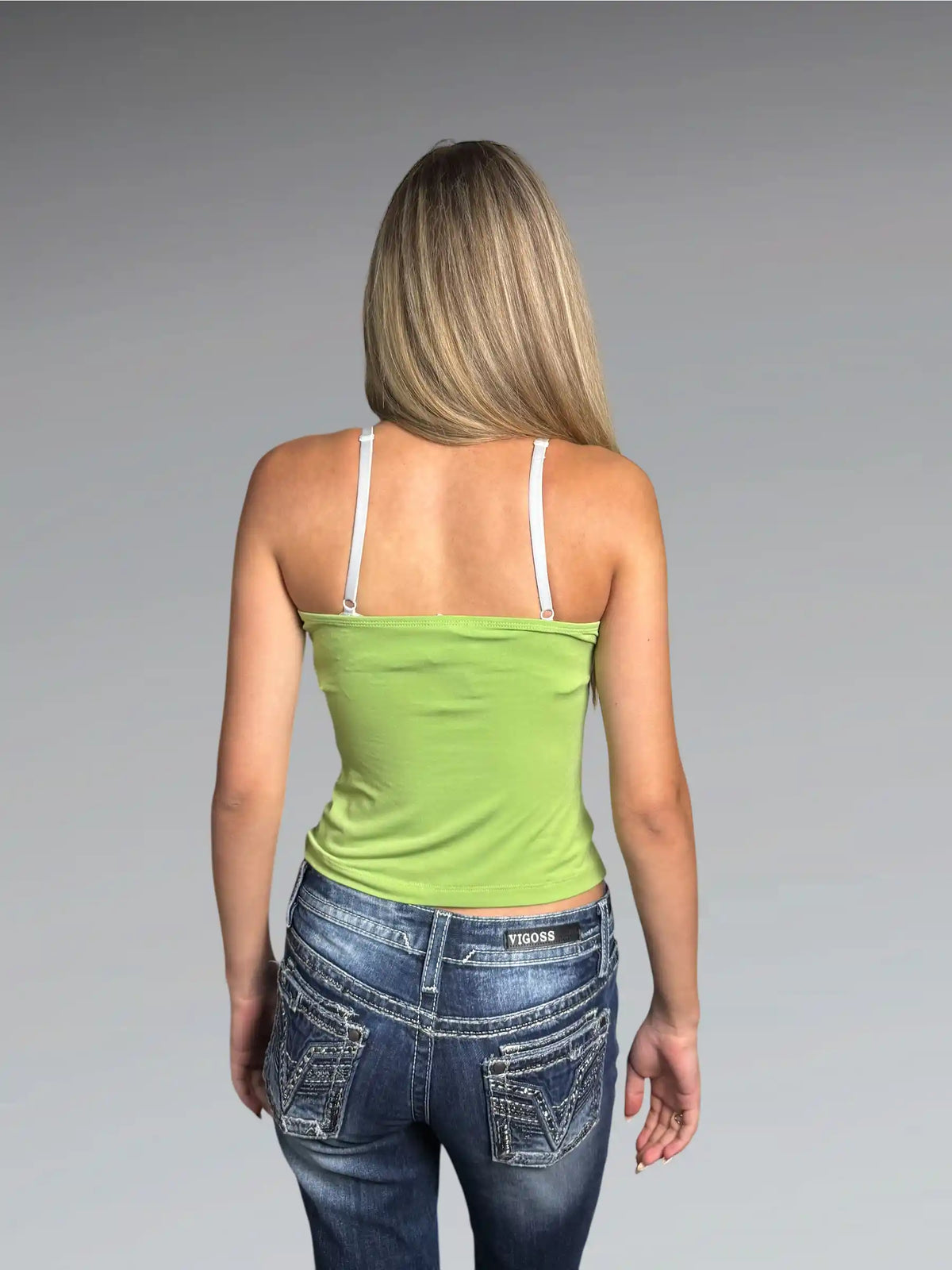 back view, Suzy Lime Halter Neck Vintage Top, vintage Y2K second hand piece