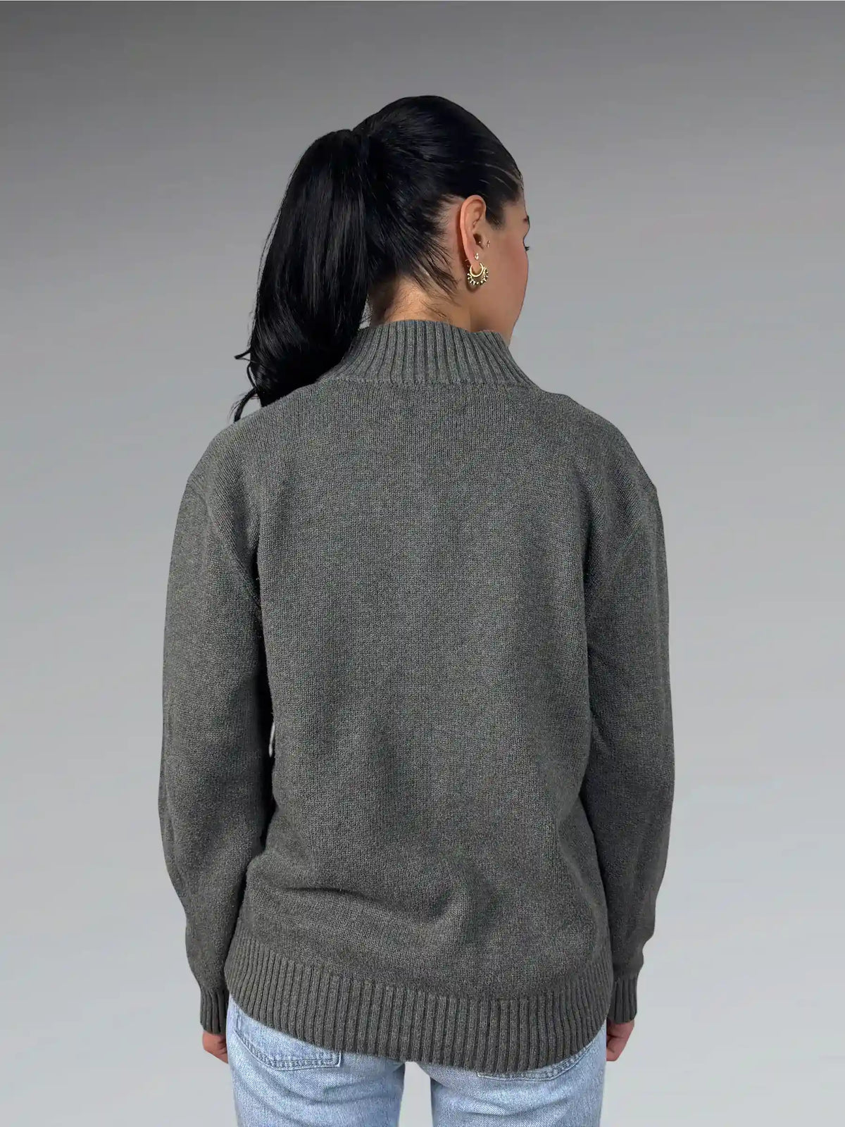 back view, Polo Ralph Lauren Grey Half-Zip Vintage Sweater, vintage Y2K second hand piece